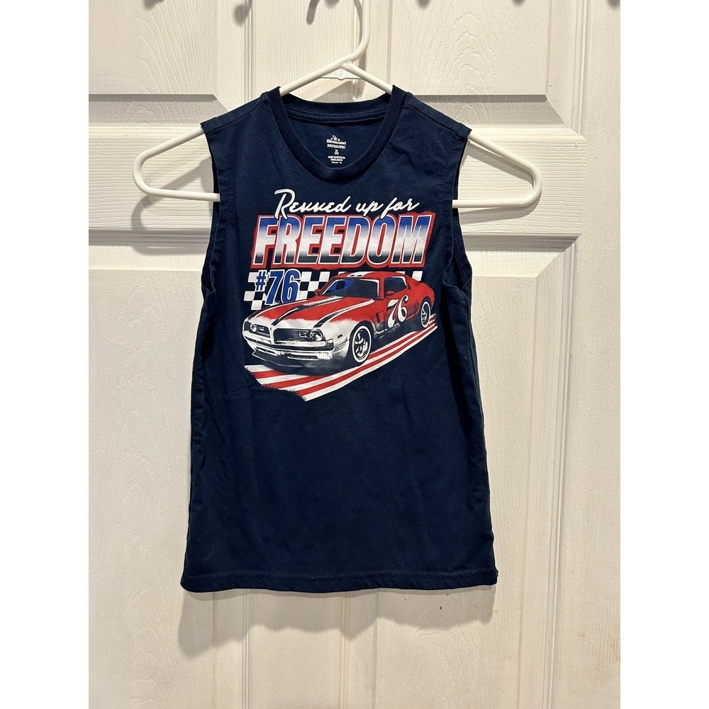 Way to Celebrate Patriotic Boys Navy Blue Revved Up For Freedom Muscle Tank M 8